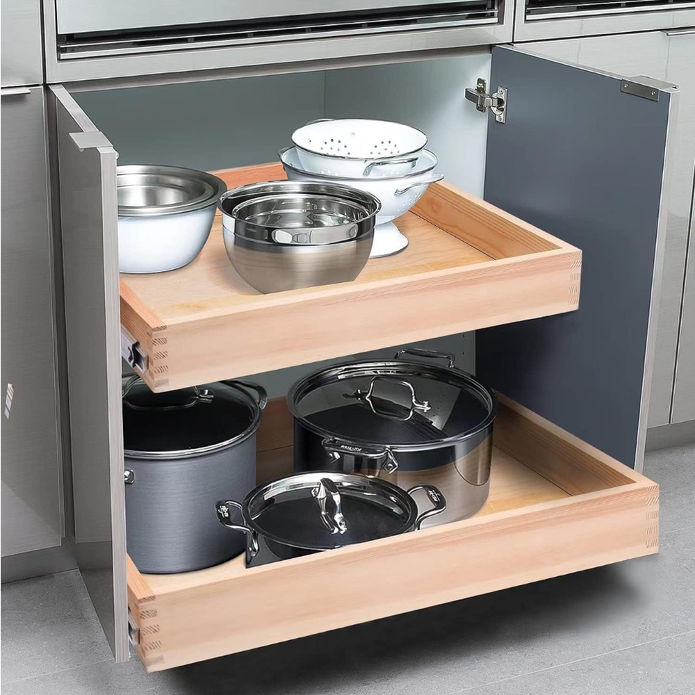 32''W x 21''D x 3''H Pull Out Cabinet Drawer Soft Close Slide Out Wood Organizer